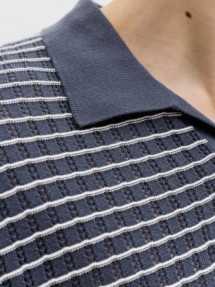 Jornantucket Knit Split Neck Polo - Blauw Dessin