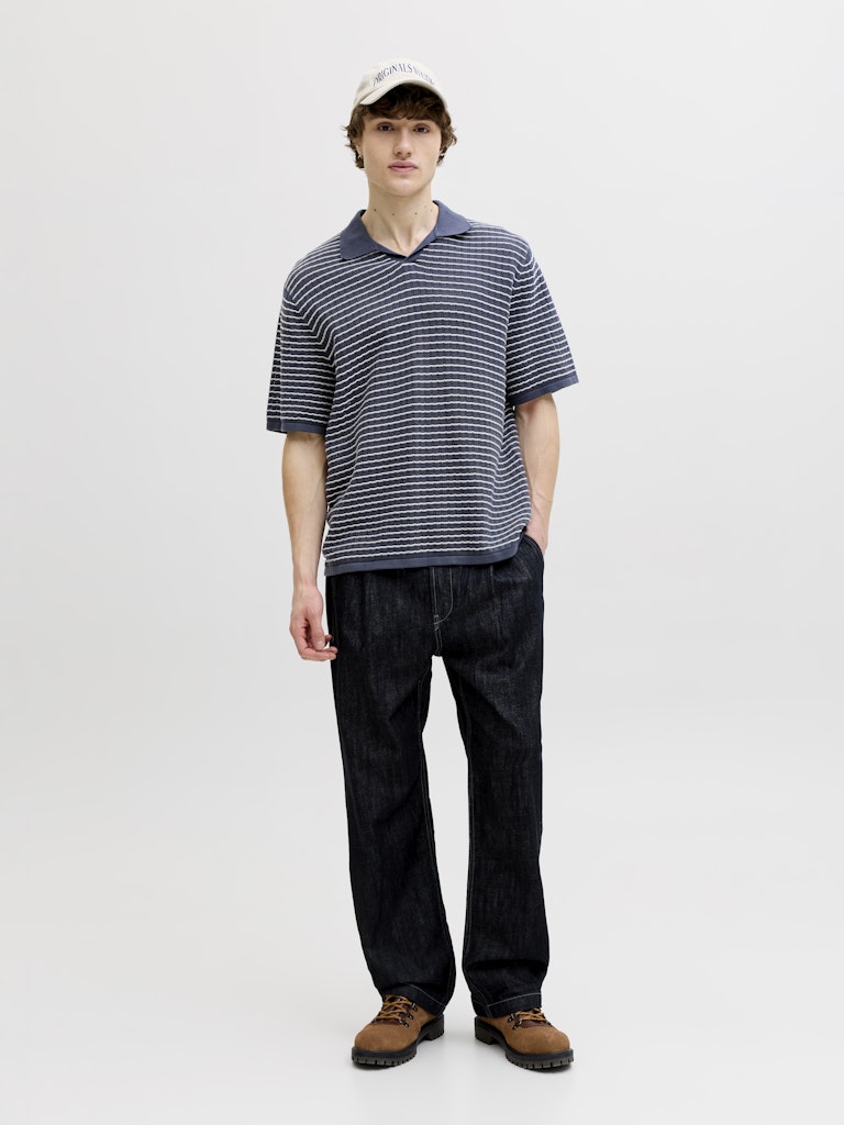 Jornantucket Knit Split Neck Polo - Blauw Dessin