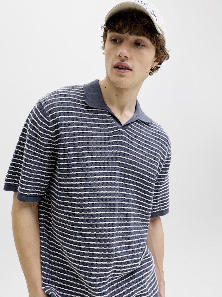 Jornantucket Knit Split Neck Polo - Blauw Dessin