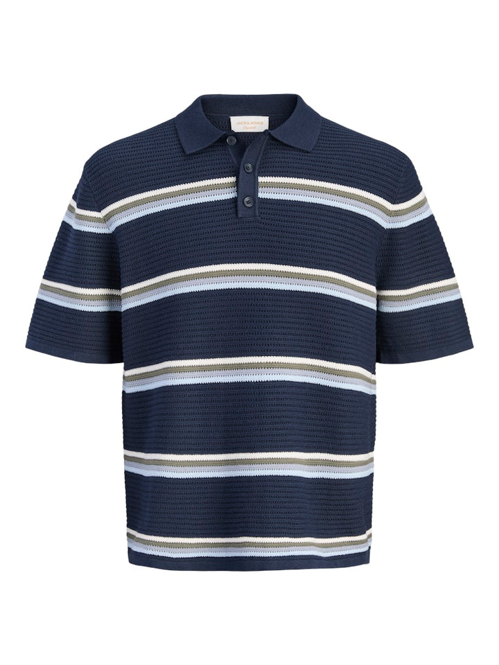 Jormaine Knit Stripe Polo Sn - Blauw Dessin