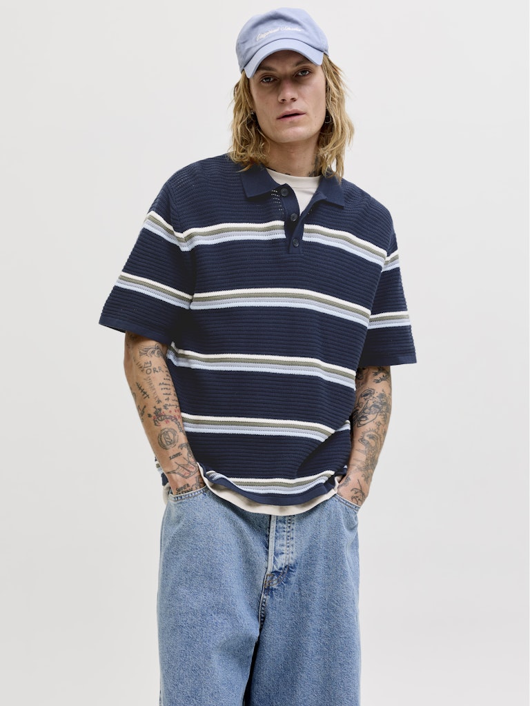 Jormaine Knit Stripe Polo Sn - Blauw Dessin