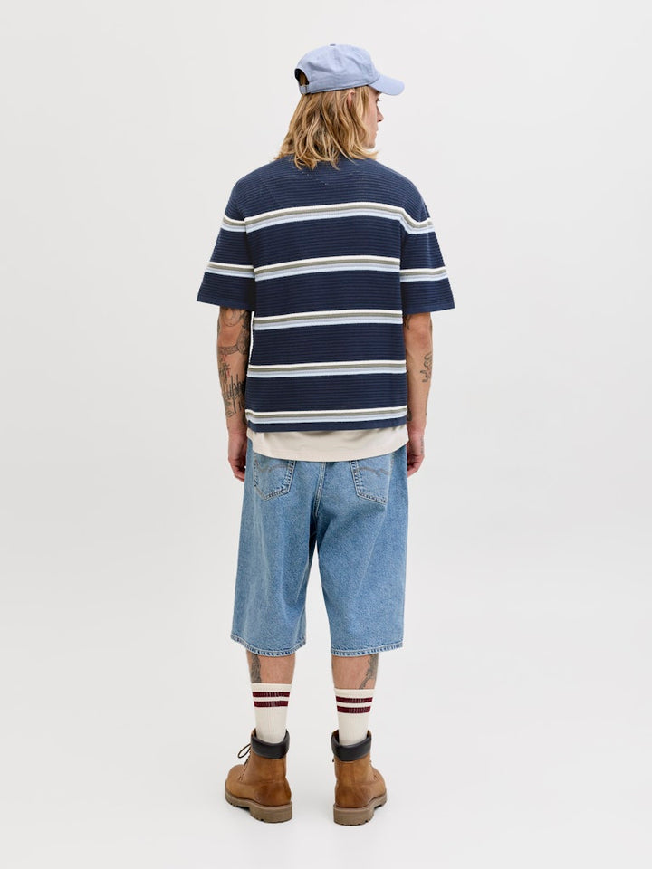 Jormaine Knit Stripe Polo Sn - Blauw Dessin