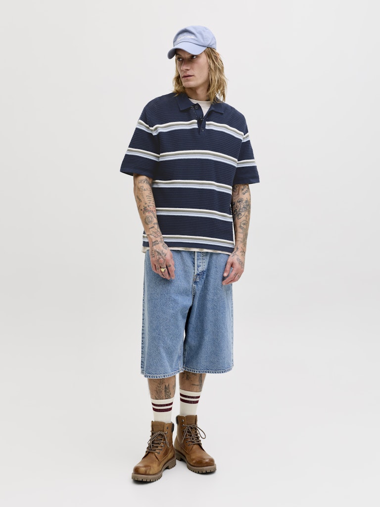 Jormaine Knit Stripe Polo Sn - Blauw Dessin