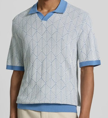 Jprblublake Structure Knit Split Neck Ss - Blauw Dessin