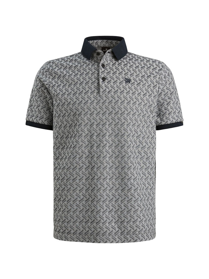Short Sleeve Polo Jacquard Blend - Blauw Dessin