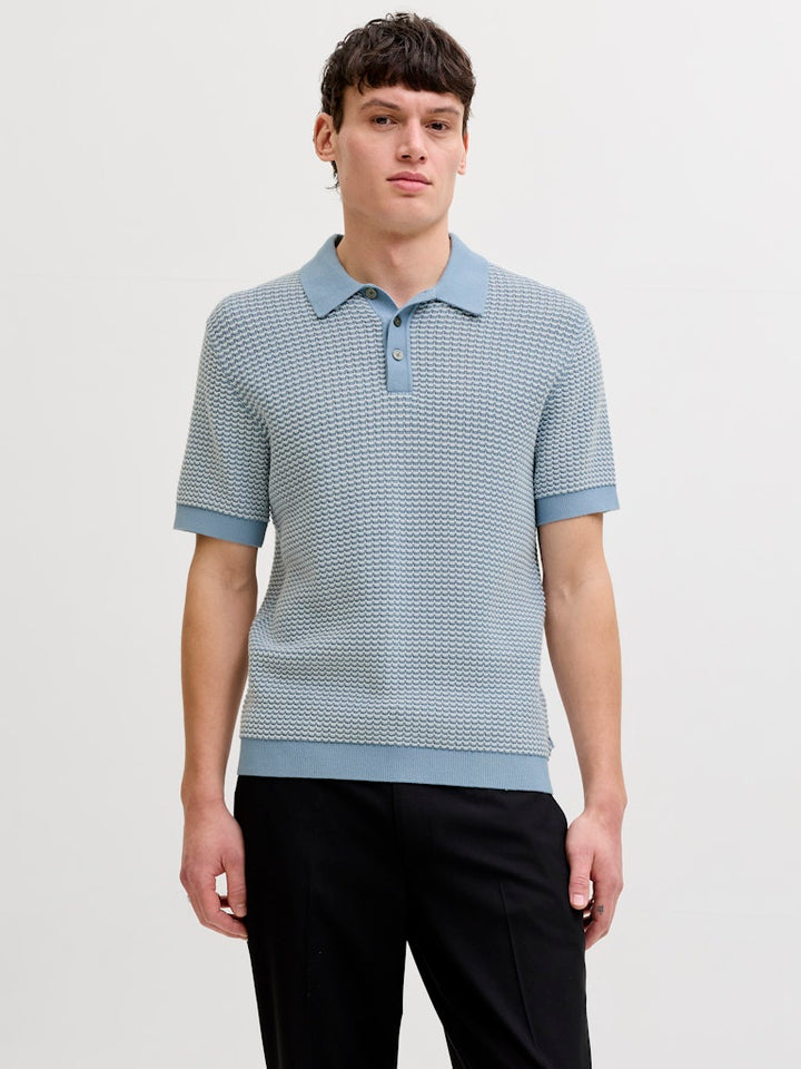 Jprblukingsley Knit Polo Ss - Blauw Dessin