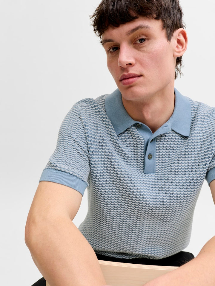 Jprblukingsley Knit Polo Ss - Blauw Dessin