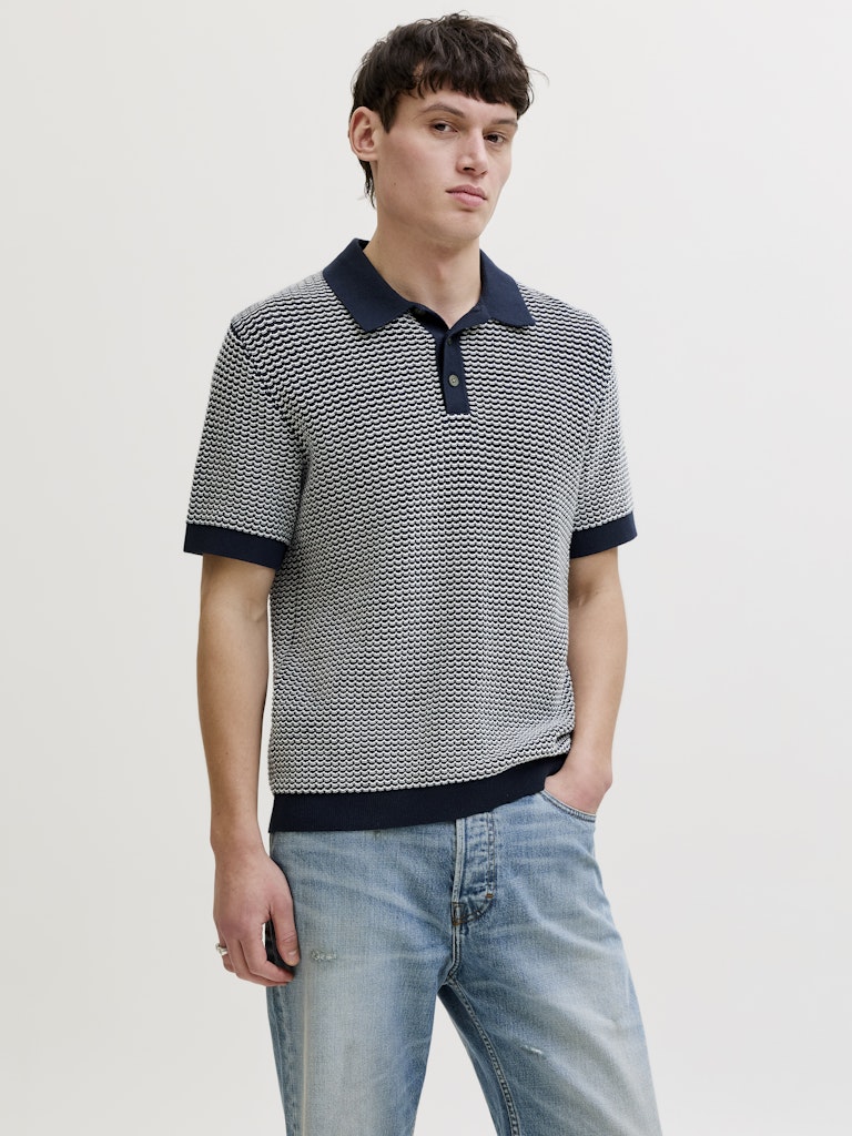 Jprblukingsley Knit Polo Ss - Blauw Dessin