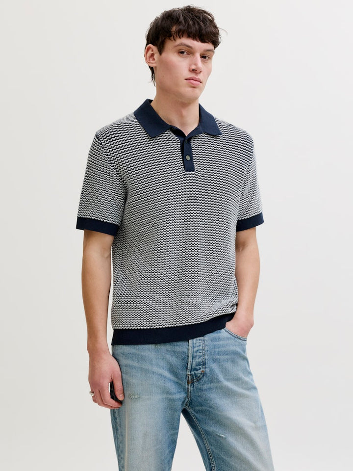 Jprblukingsley Knit Polo Ss - Blauw Dessin