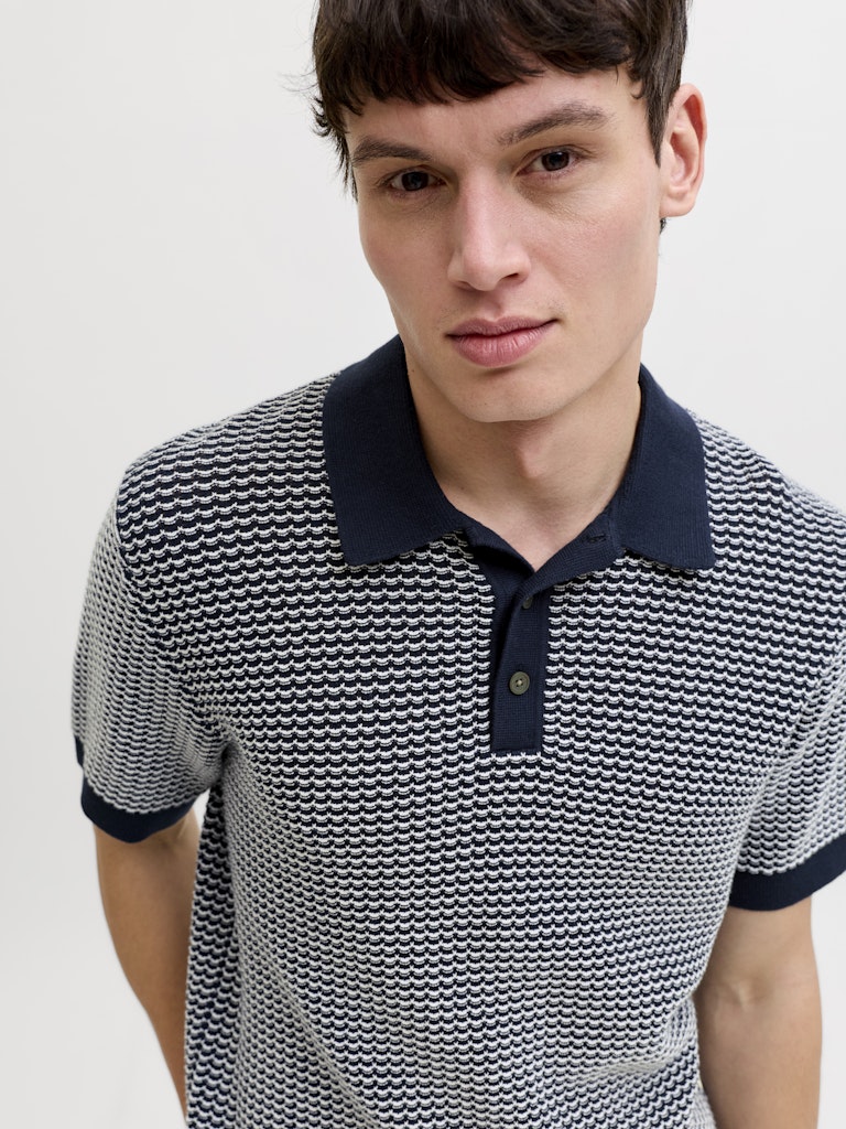 Jprblukingsley Knit Polo Ss - Blauw Dessin