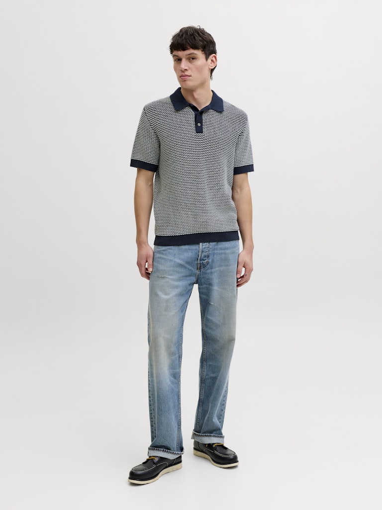 Jprblukingsley Knit Polo Ss - Blauw Dessin