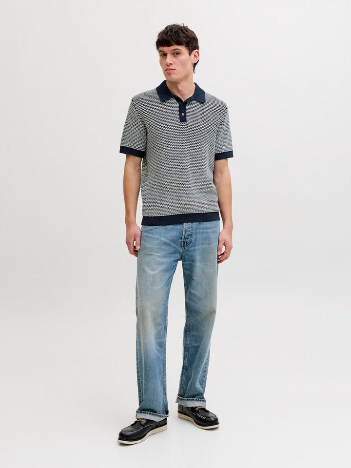 Jprblukingsley Knit Polo Ss - Blauw Dessin