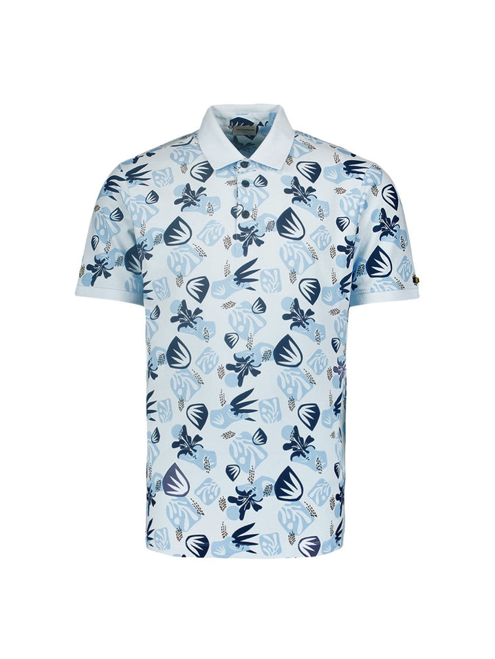 Polo Pique Allover Printed Garment Dyed Stretch - Blauw Dessin