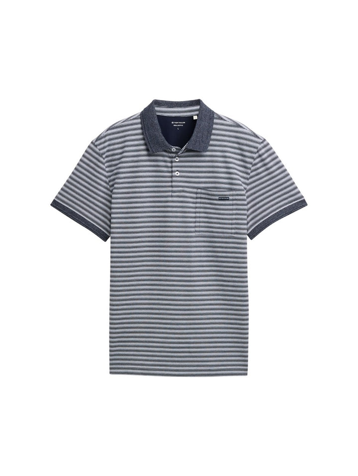 Polo Pique Stripe - Blauw Dessin