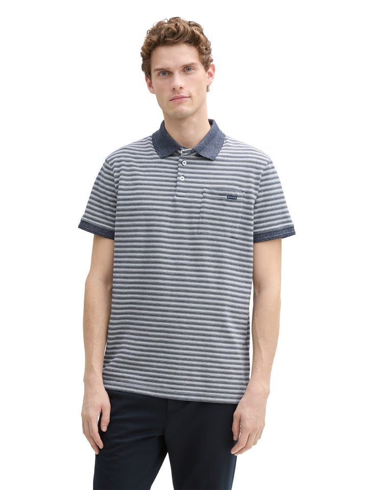 Polo Pique Stripe - Blauw Dessin