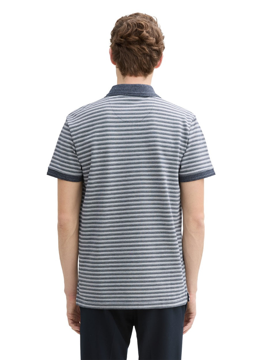 Polo Pique Stripe - Blauw Dessin