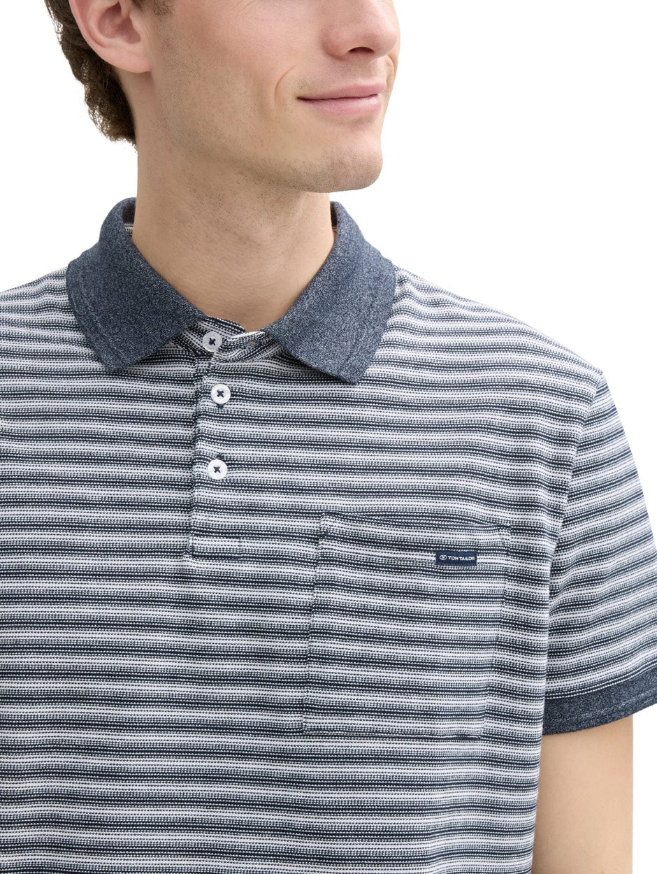 Polo Pique Stripe - Blauw Dessin