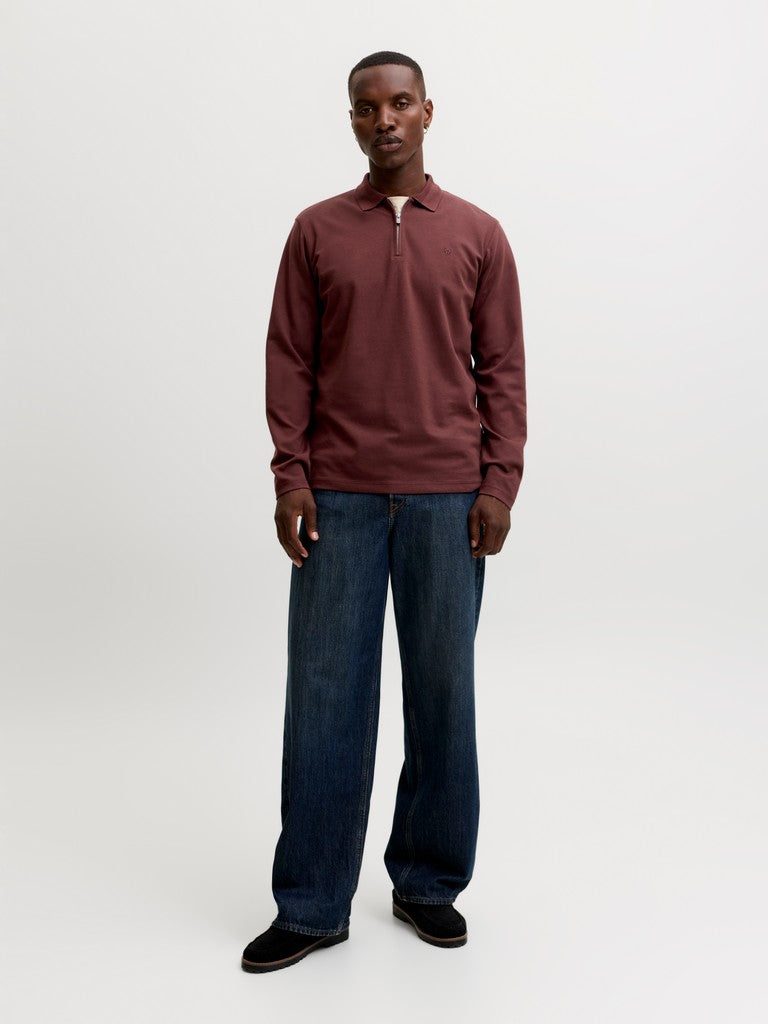 Jprblaethan Ls Zip Polo - Bordeaux