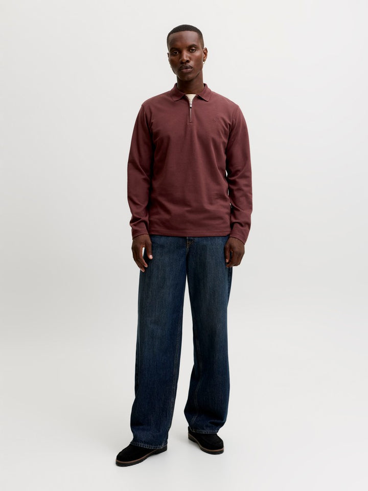 Jprblaethan Ls Zip Polo - Bordeaux