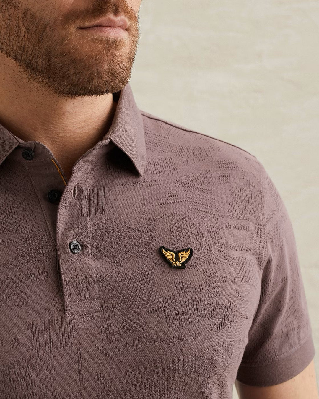 Short Sleeve Polo Jacquard Jersey - Mauve