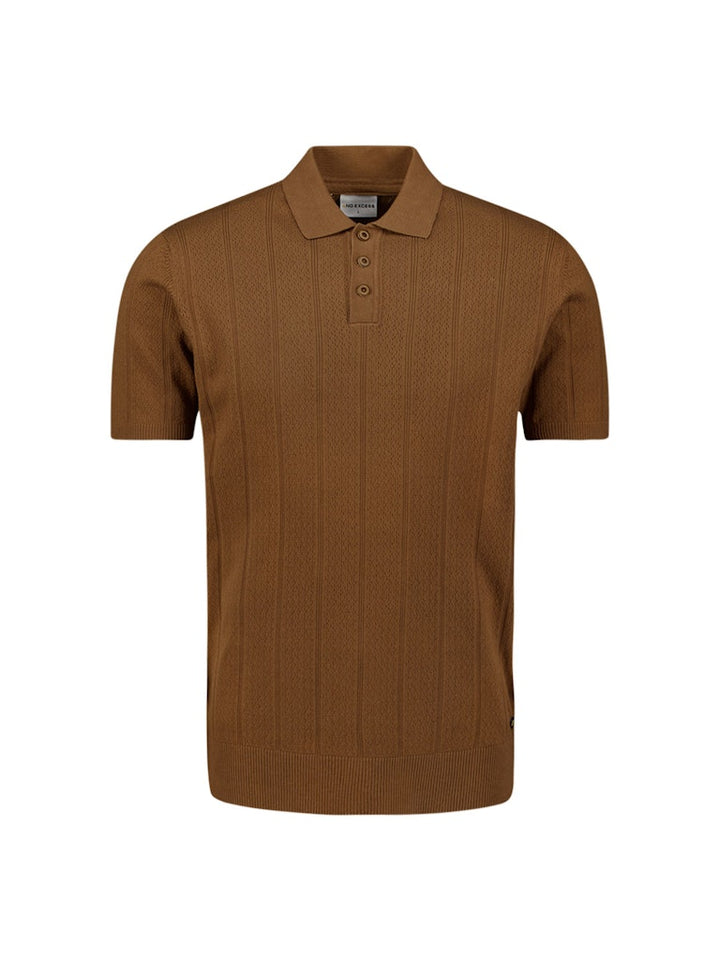 Pullover Short Sleeve Polo Button Solid Jacquard - Camel