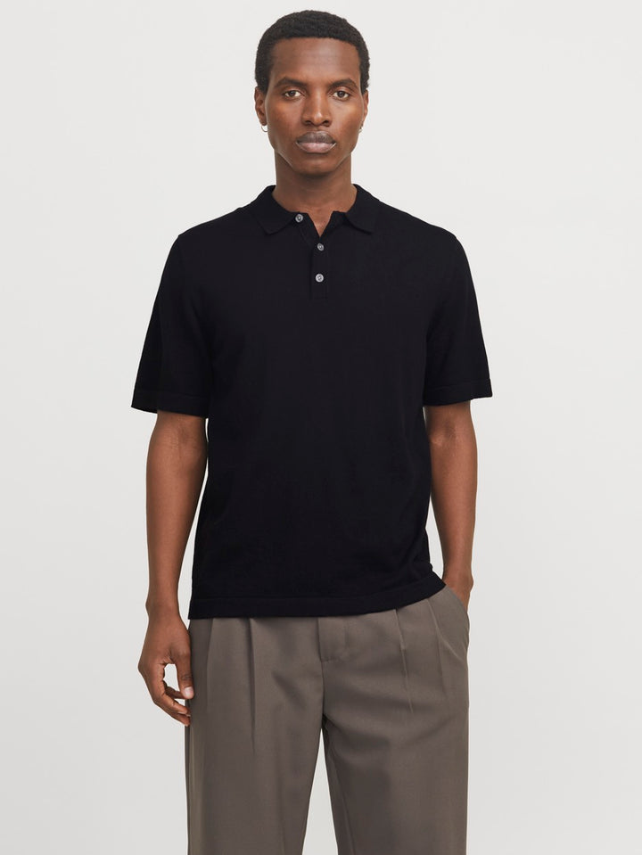 Jjeemil Knit Relaxed Polo Ss Sn - Zwart