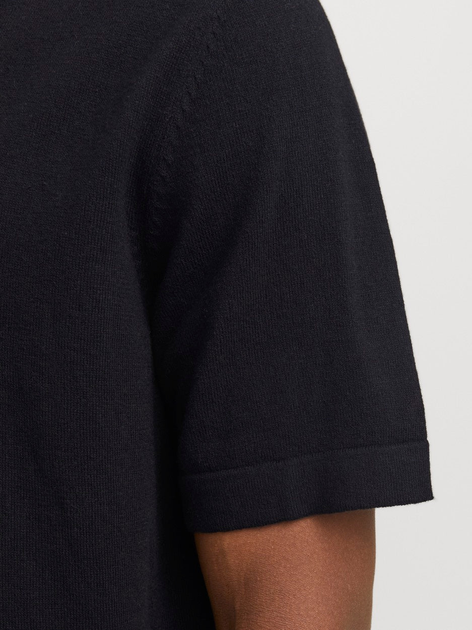 Jjeemil Knit Relaxed Polo Ss Sn - Zwart