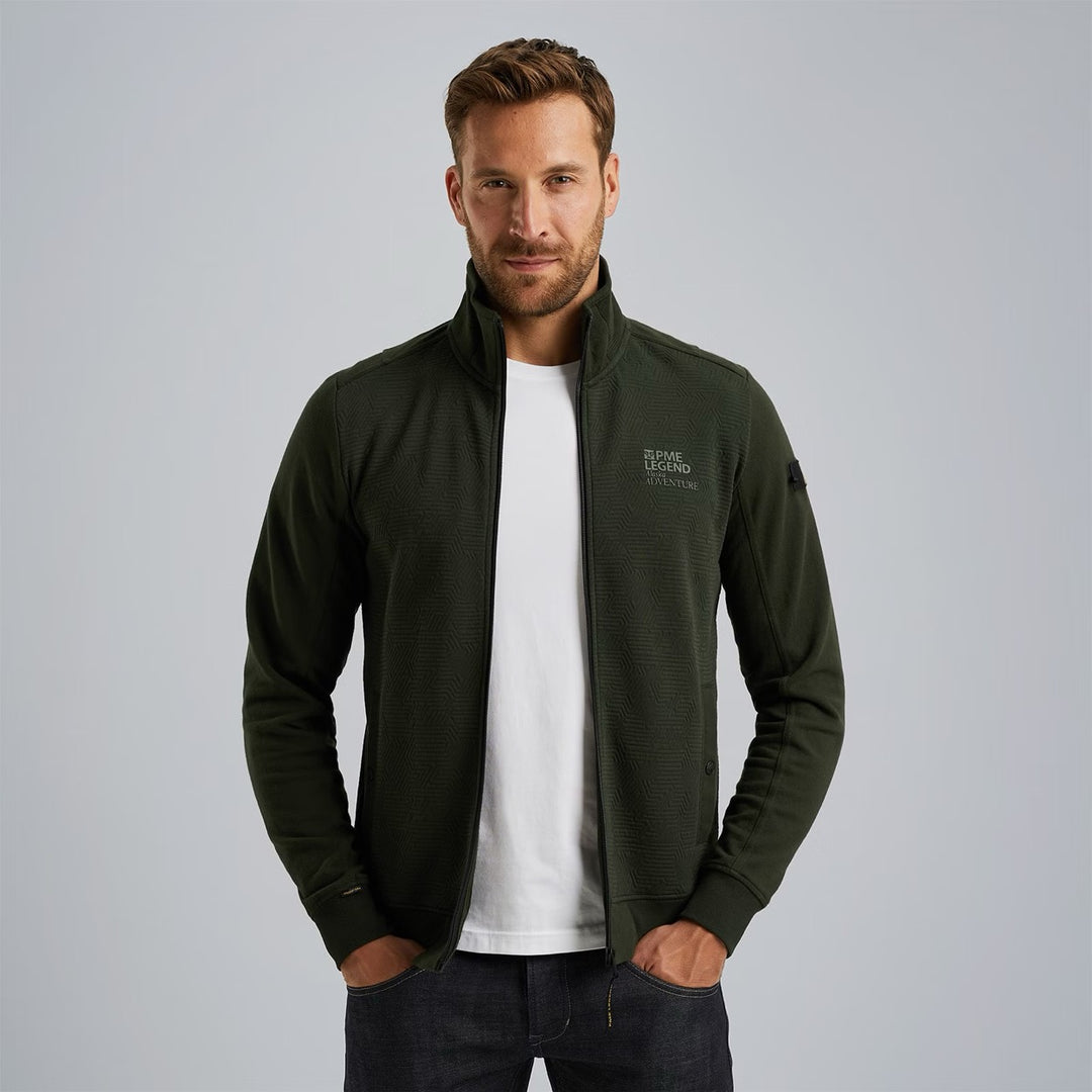 Zip Jacket Jacquard Interlock Swea - Donkergroen