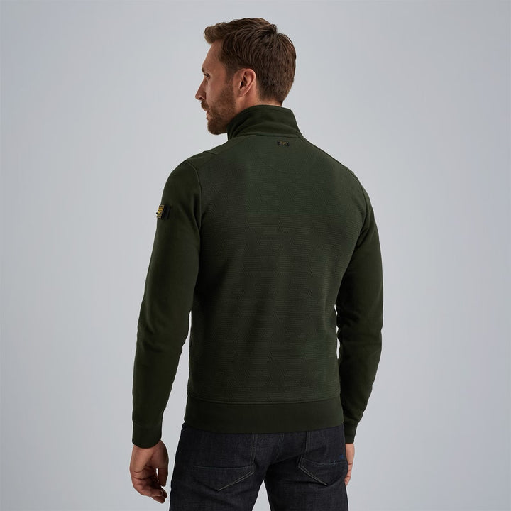 Zip Jacket Jacquard Interlock Swea - Donkergroen