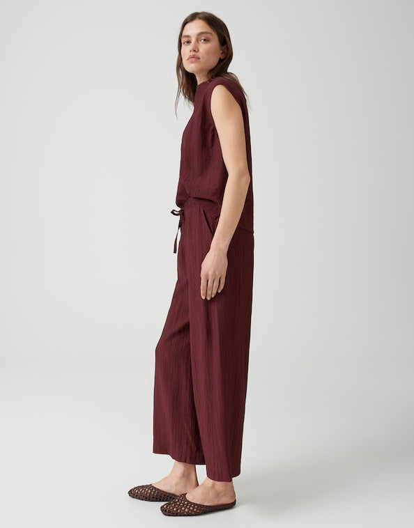 Opus Marou crinkled lange broek bordeaux – dames