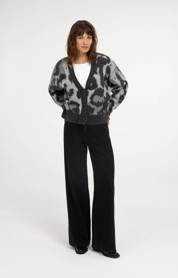 YAYA Women 01-010182-610 vest gebreid dames grijs dessin