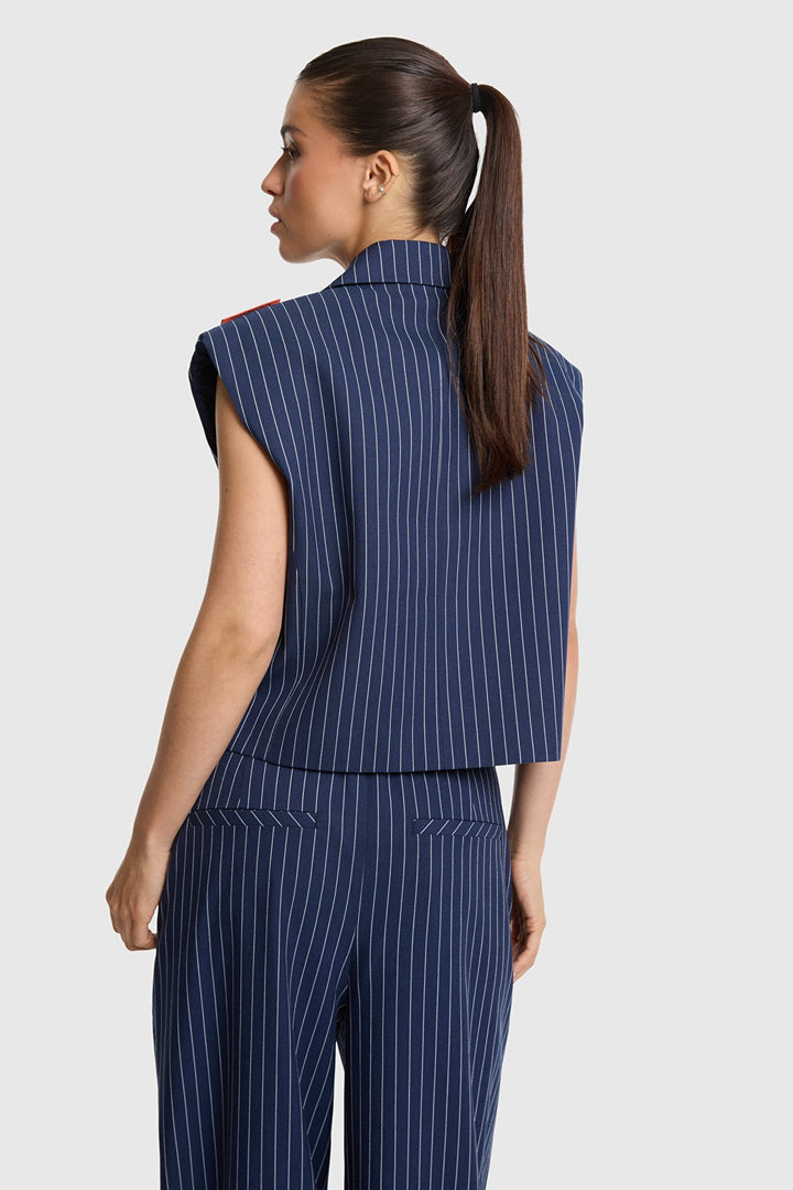 Alix the label gilet dames blauw dessin – trendy