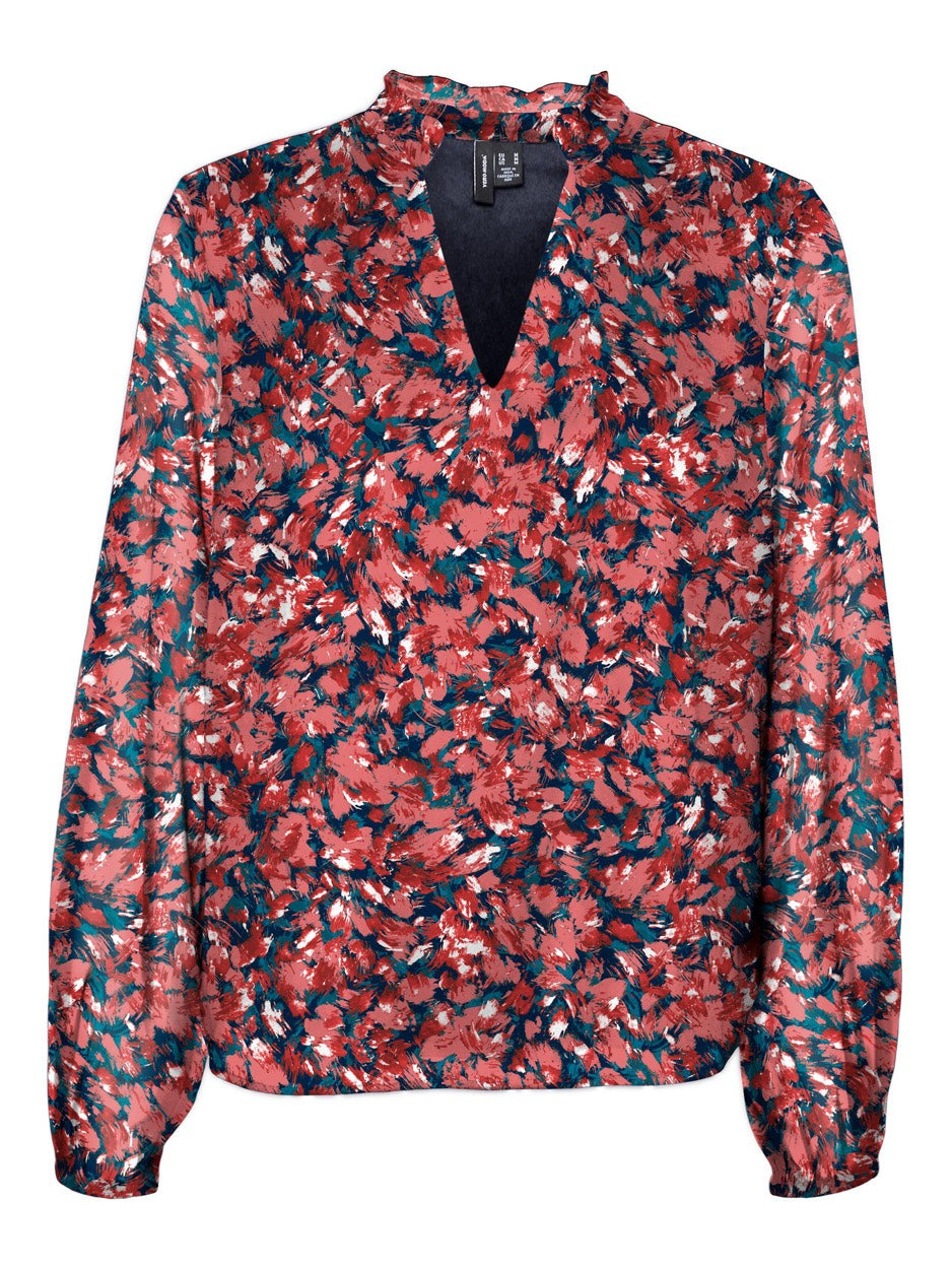 VERO MODA 10297989 Holly top l/m dames - rood dessin