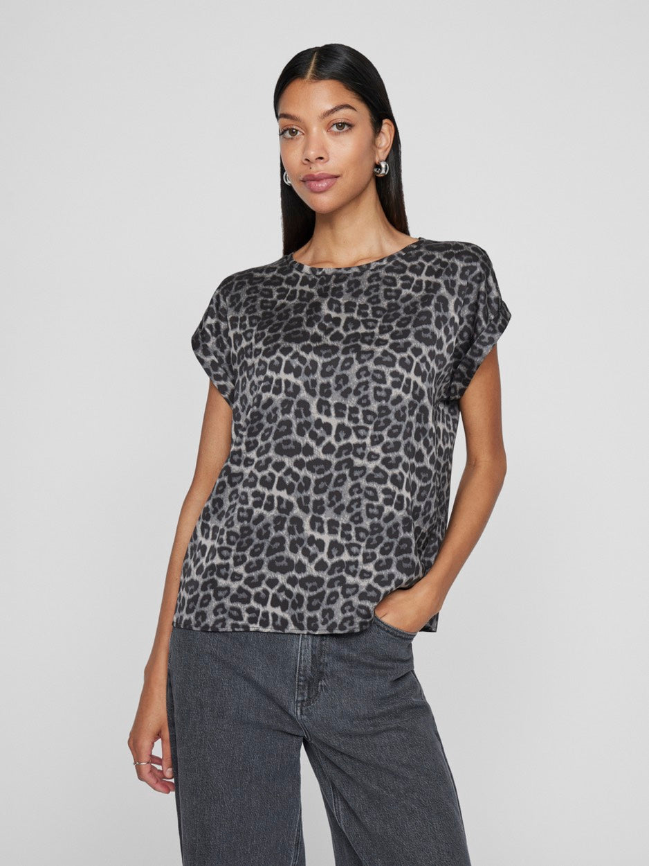 Vila ellette t-shirt k/m dames grijs dessin