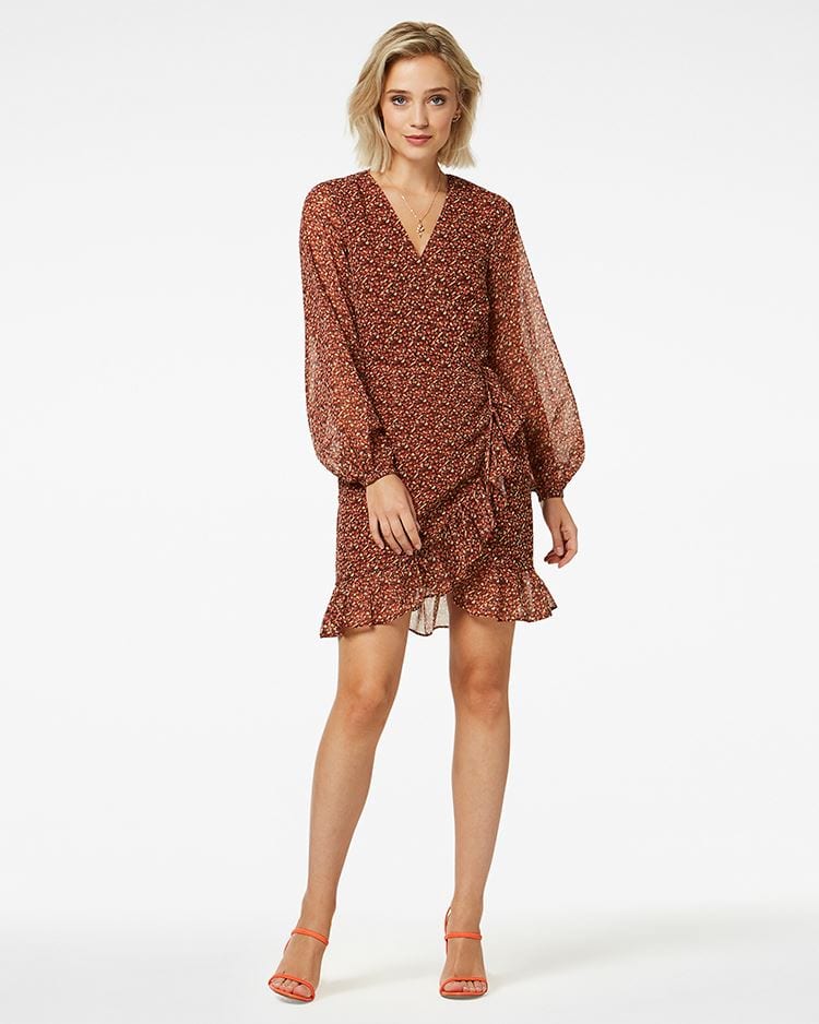 Freebird ROSE LS confetti-pes-01 jurk kort dames - Bruin Dessin