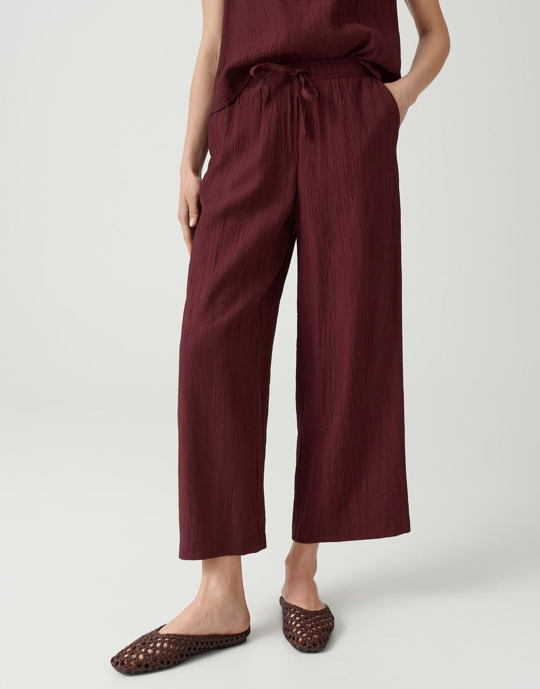 Opus Marou crinkled lange broek bordeaux – dames