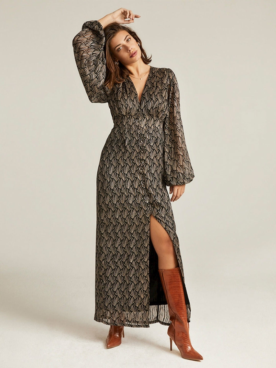 Freebird FAJR PAMPAS-PES-21-4 jurk maxi dames bruin dessin