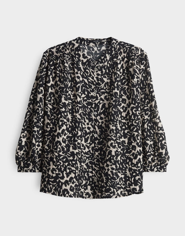 Opus Famelia 10397513054100 blouse l/m zwart dessin – dames