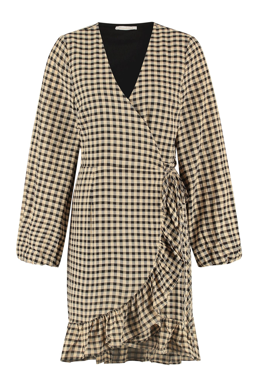 Freebird Rosy Ls Check-Small jurk midi dames zwart dessin