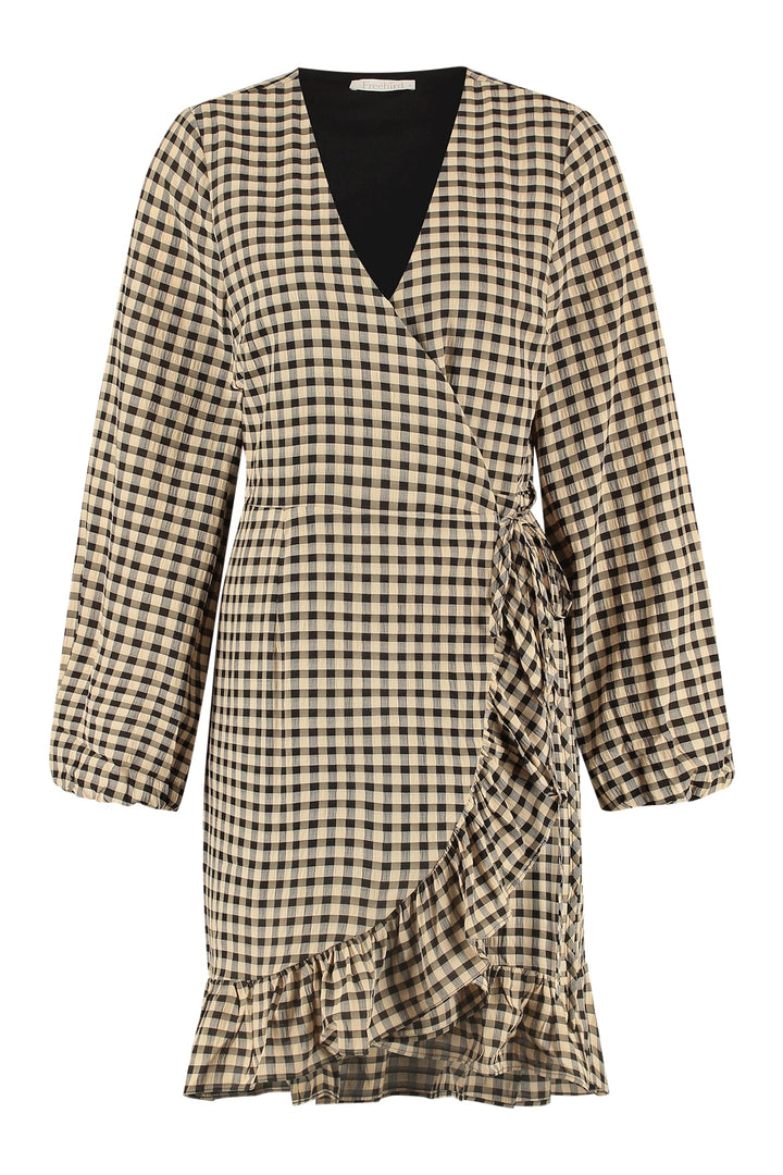 Freebird Rosy Ls Check-Small jurk midi dames zwart dessin