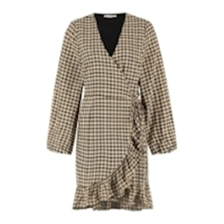Freebird Rosy Ls Check-Small jurk midi dames zwart dessin