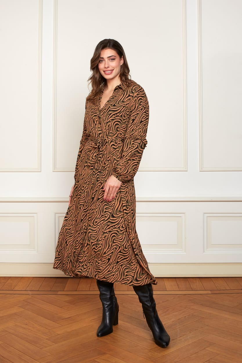 Lofty Manner MU211 maxi jurk bruin dessin – dames