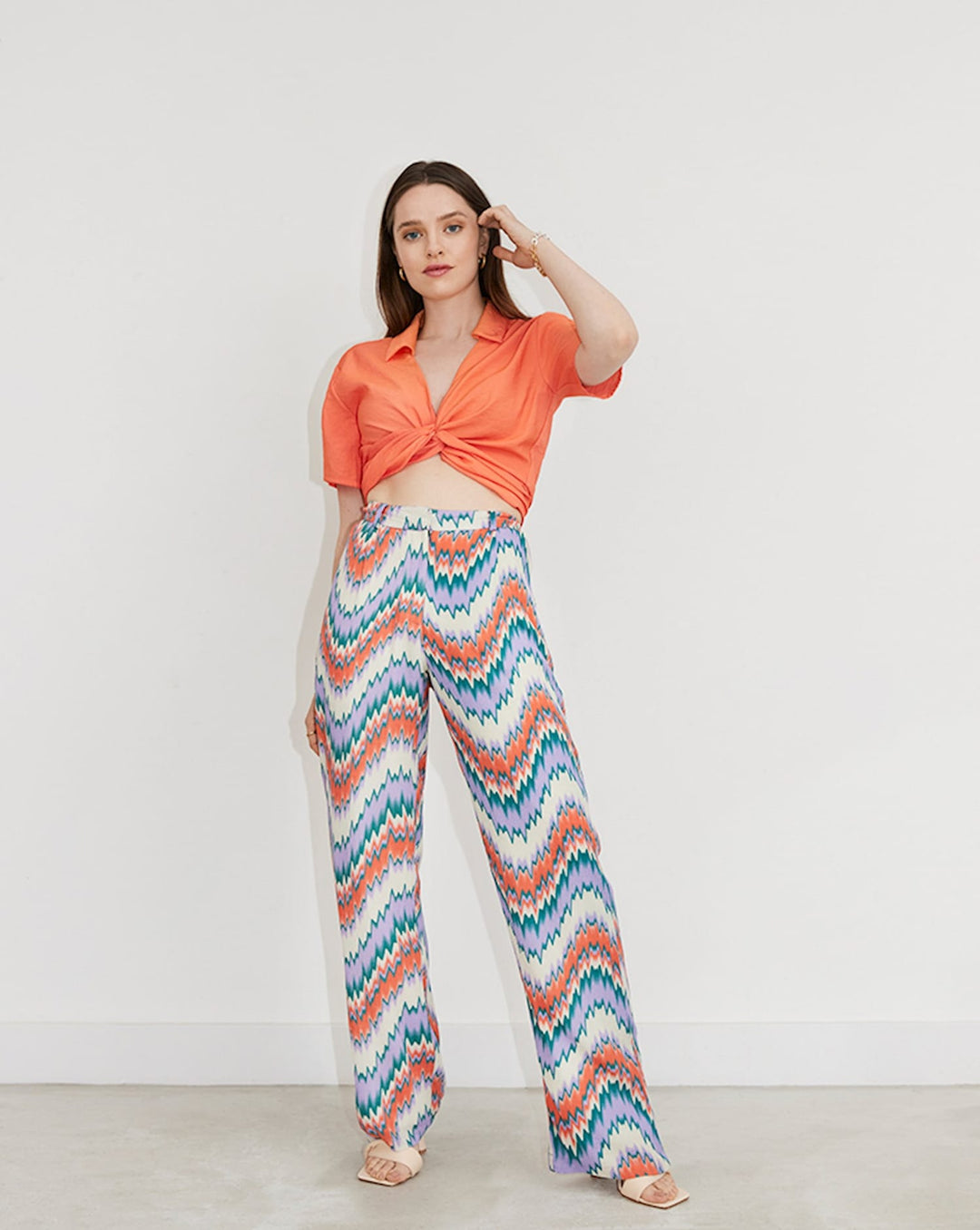 Freebird Noras Wv-Aop-Crinkle lange broek – dames - Paars Dessin