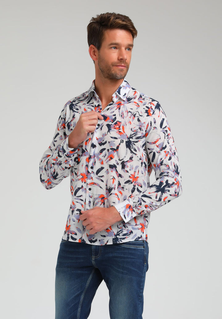 Gabbiano men overhemd l/m wit dessin – heren