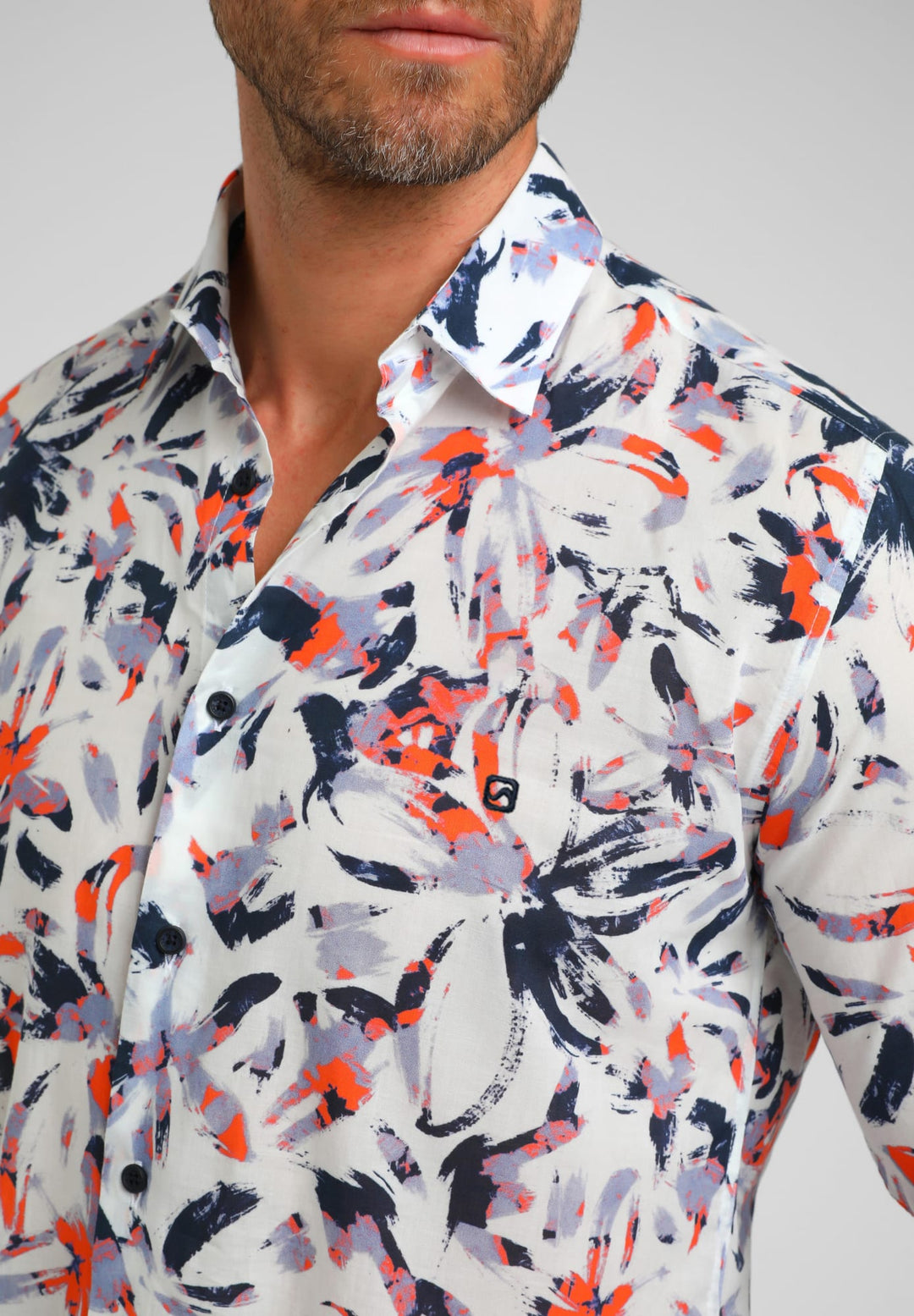 Gabbiano men overhemd l/m wit dessin – heren