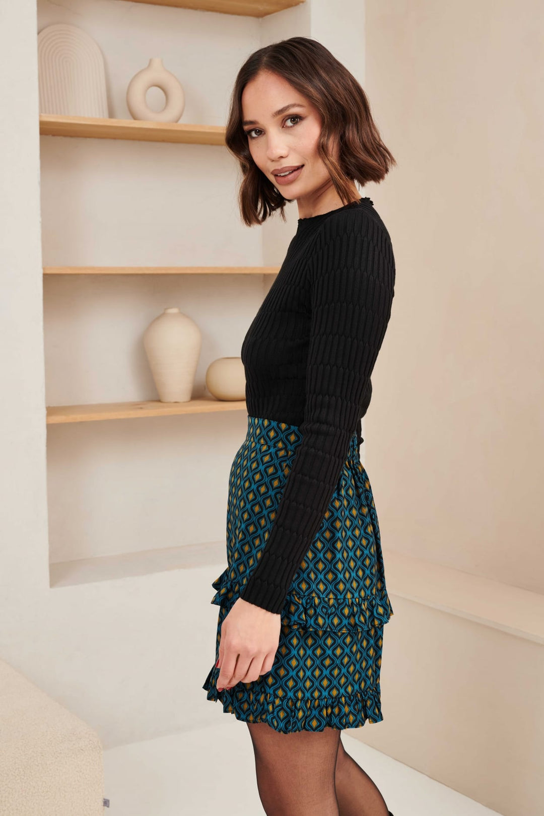 Lofty Manner Skirt Silvana - korte rok dames - Blauw Dessin