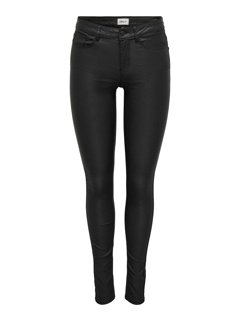 Only ONLANNE K MID WAIST COATED PNT – dames lange broek - Zwart - 34