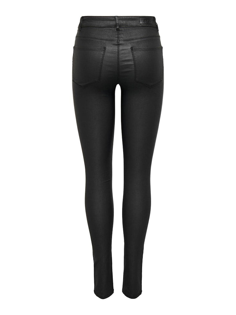 Only ONLANNE K MID WAIST COATED PNT – dames lange broek - Zwart - 34