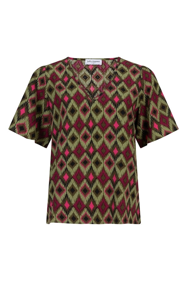 Lofty Manner PH16 - Blouse Naila groen dessin – dames