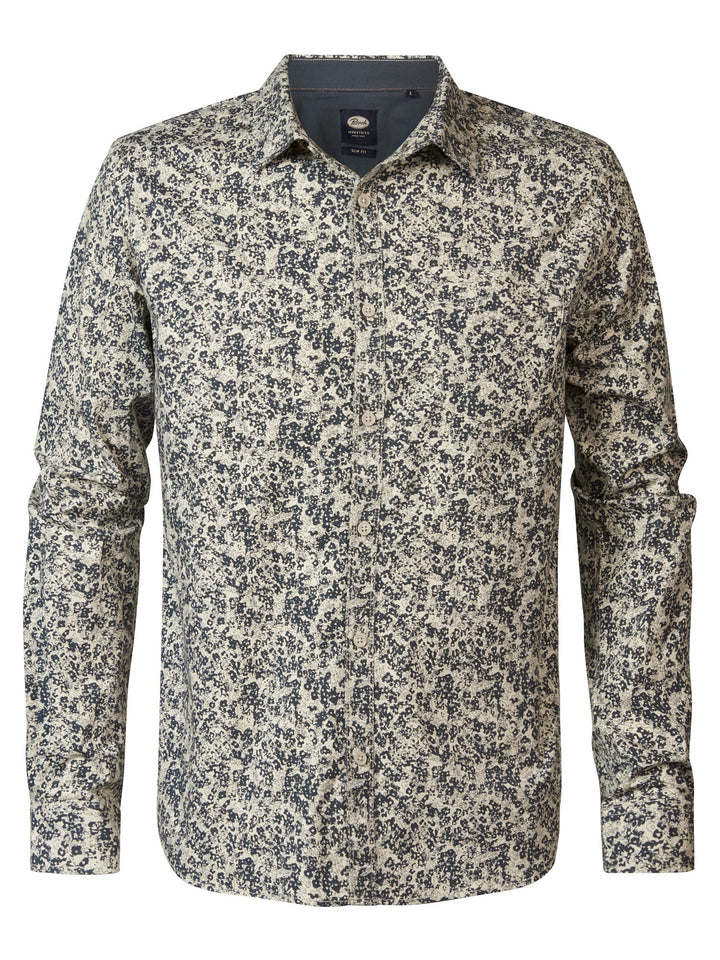 Petrol men M-3040-SIL419 overhemd l/m ecru dessin – heren